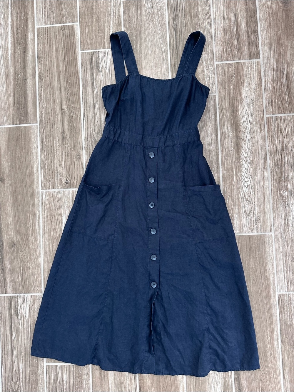 Vince Camuto Navy Linen Button-Front Dress